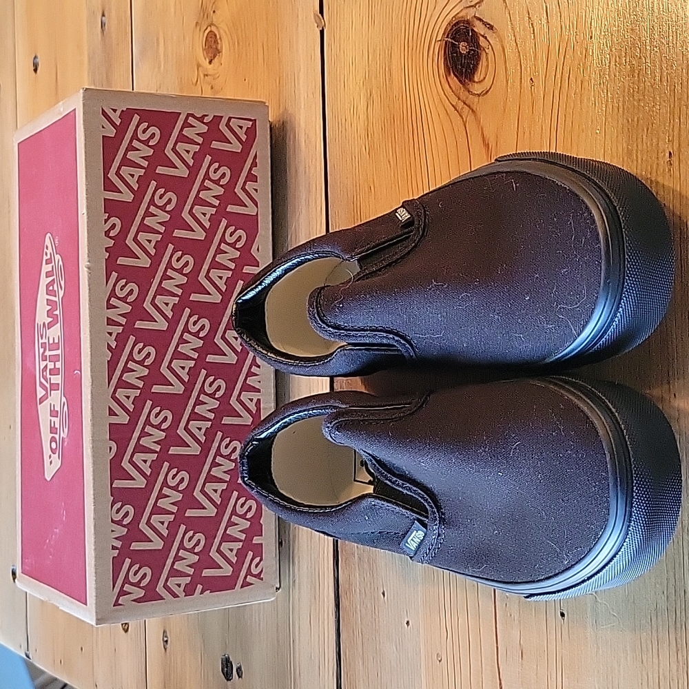 Black Van slip ons, youth size 3